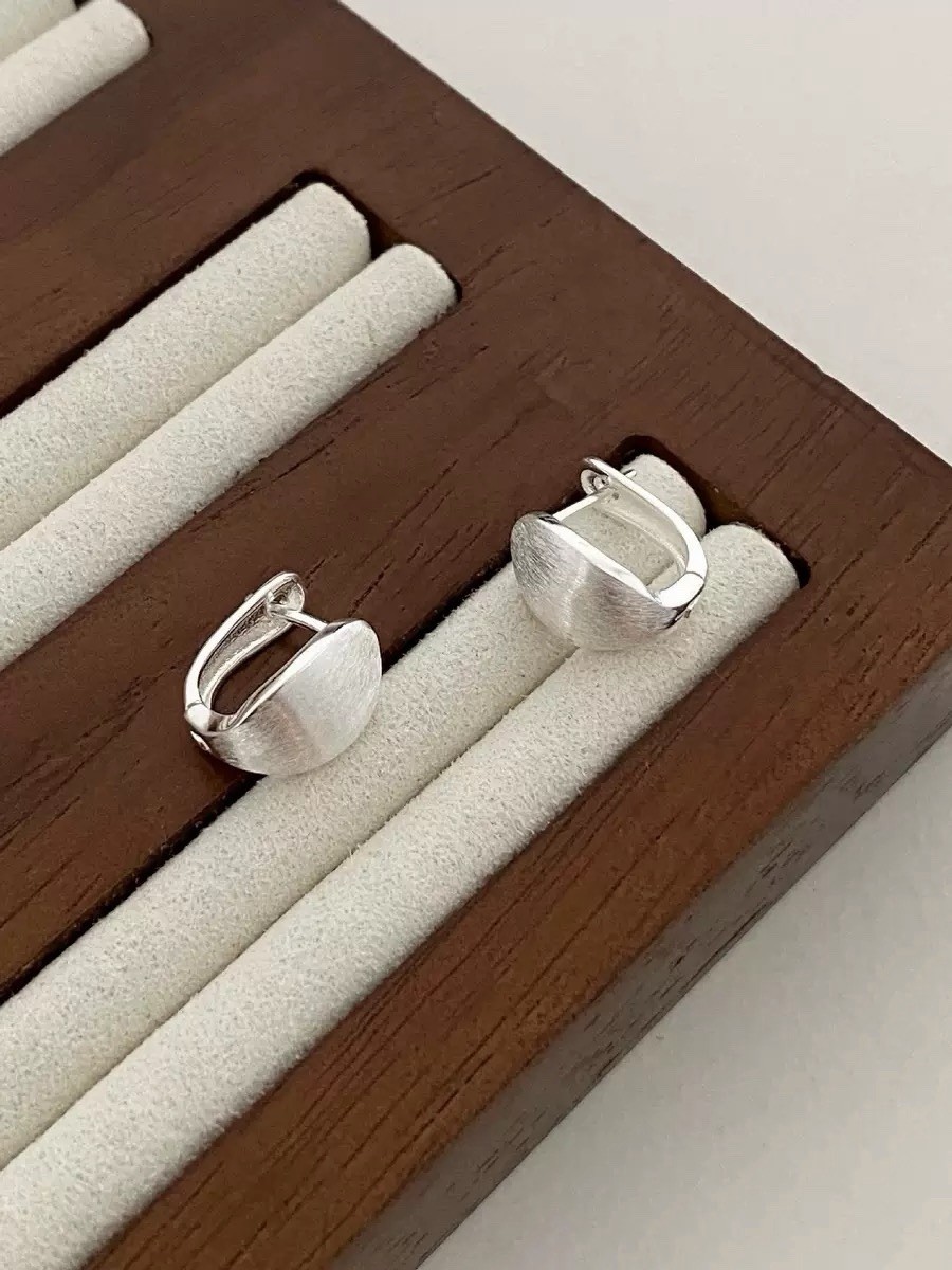 925 Silver Brushed Oval Huggie Hoop Earrings Matte Earrings Gold or Silve 323