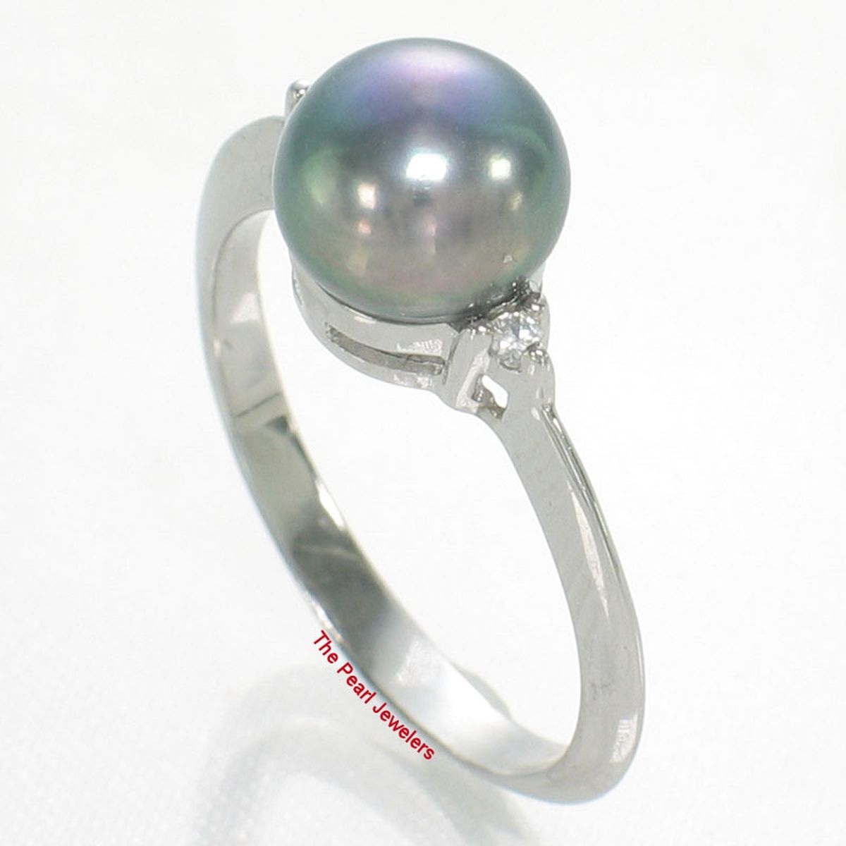 Solid 925 Silver Black Cultured Pearl Ring w/ Twin Cubic Zirconia Accents – TPJ