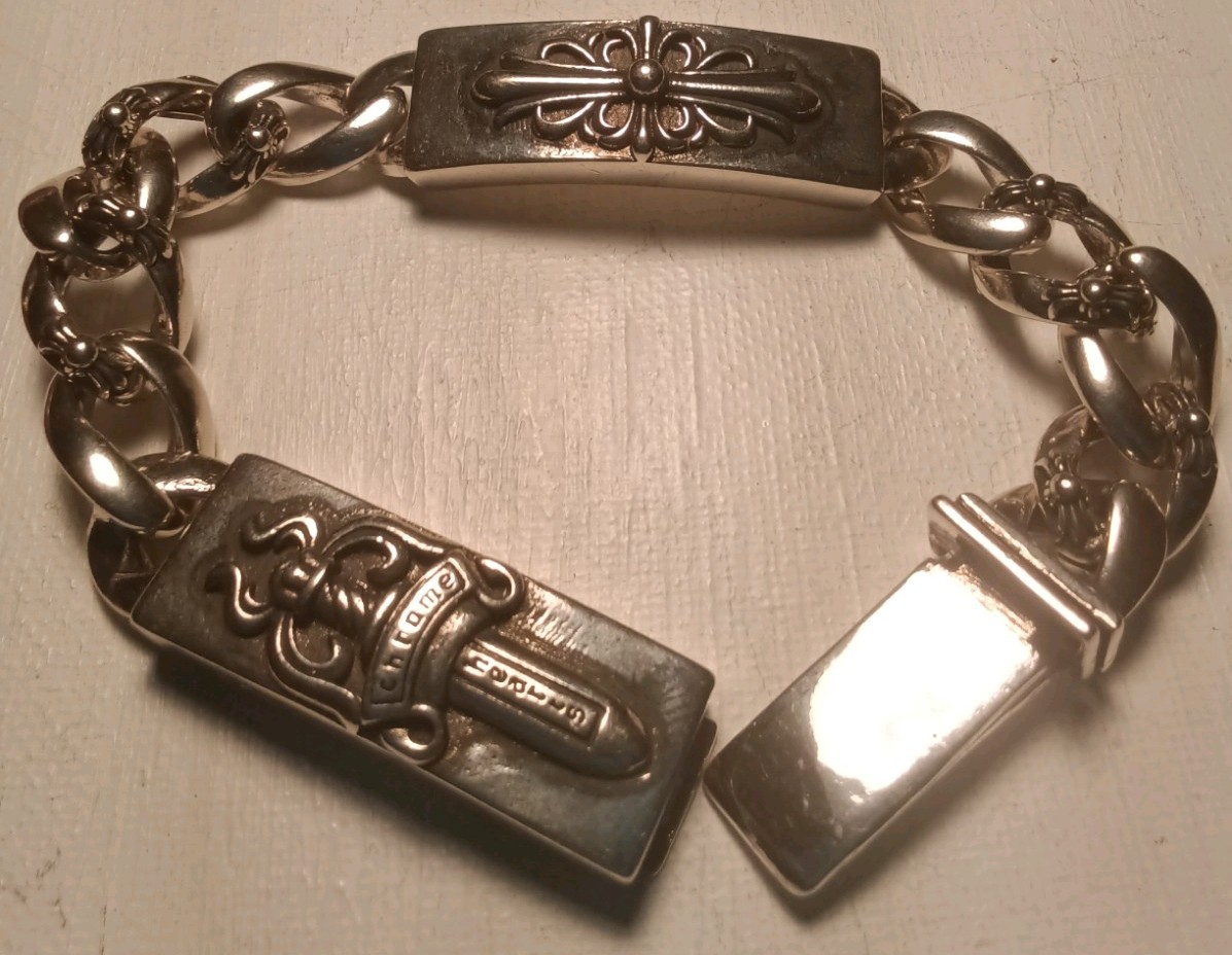 Chrome Gothic Bracelet biker Jewelery cuban link Men 24mm Simulated Dagger knife
