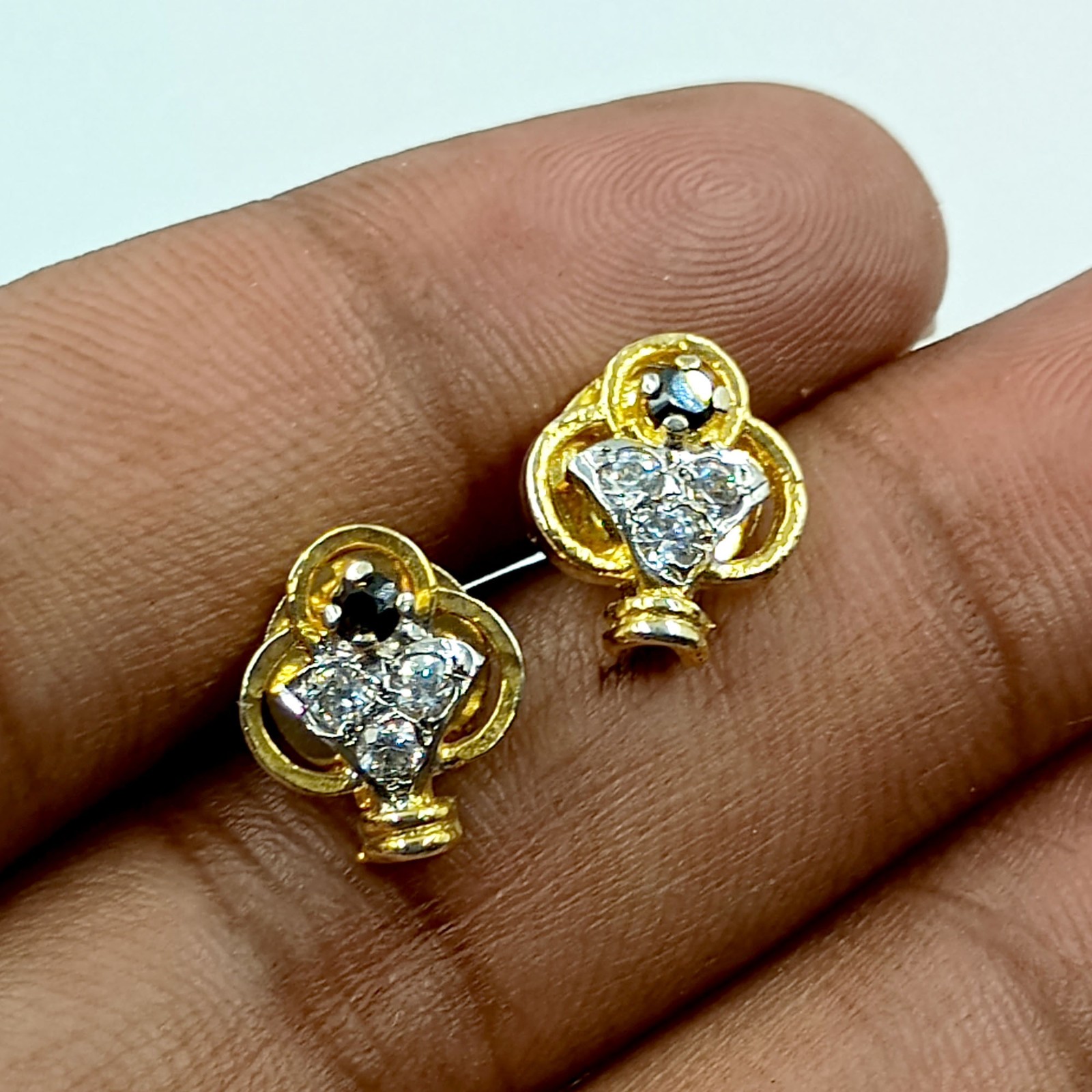 22k Gold Plated CZ Stud Earrings Handmade Traditional South Indian Jewelry