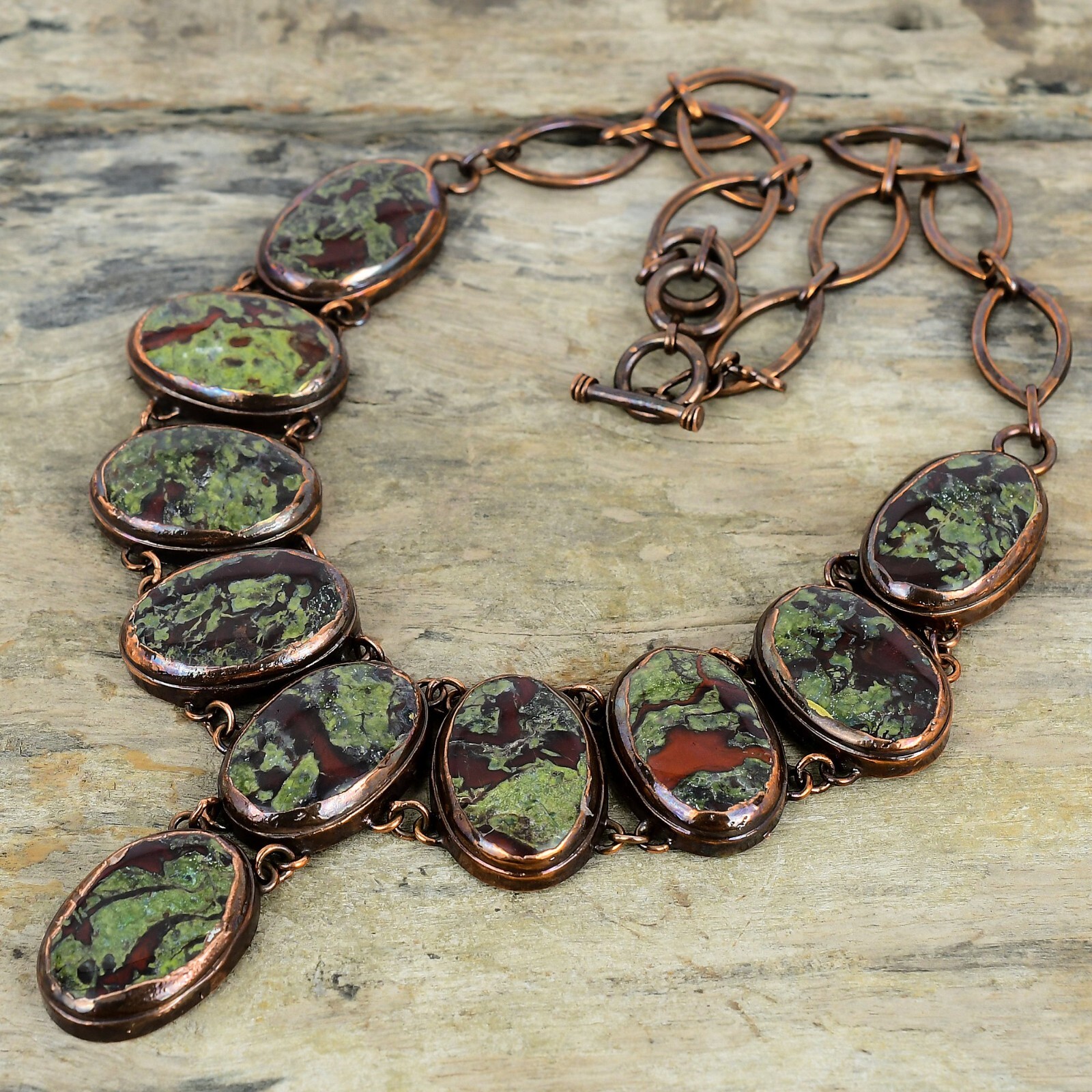 Dragon Bloodstone Copper Gift Electroformed Chain Adjustable Necklace 18.0″