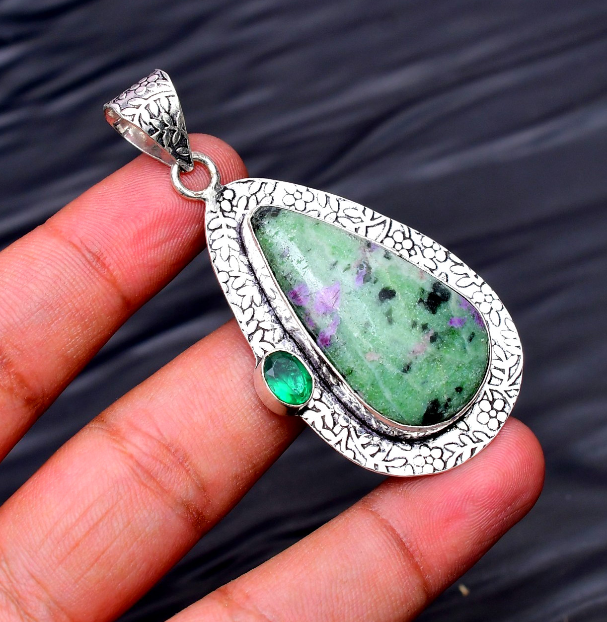 Ruby Zoisite Gemstone 925 Sterling Silver Handmade Pendant Approx – 2.36″