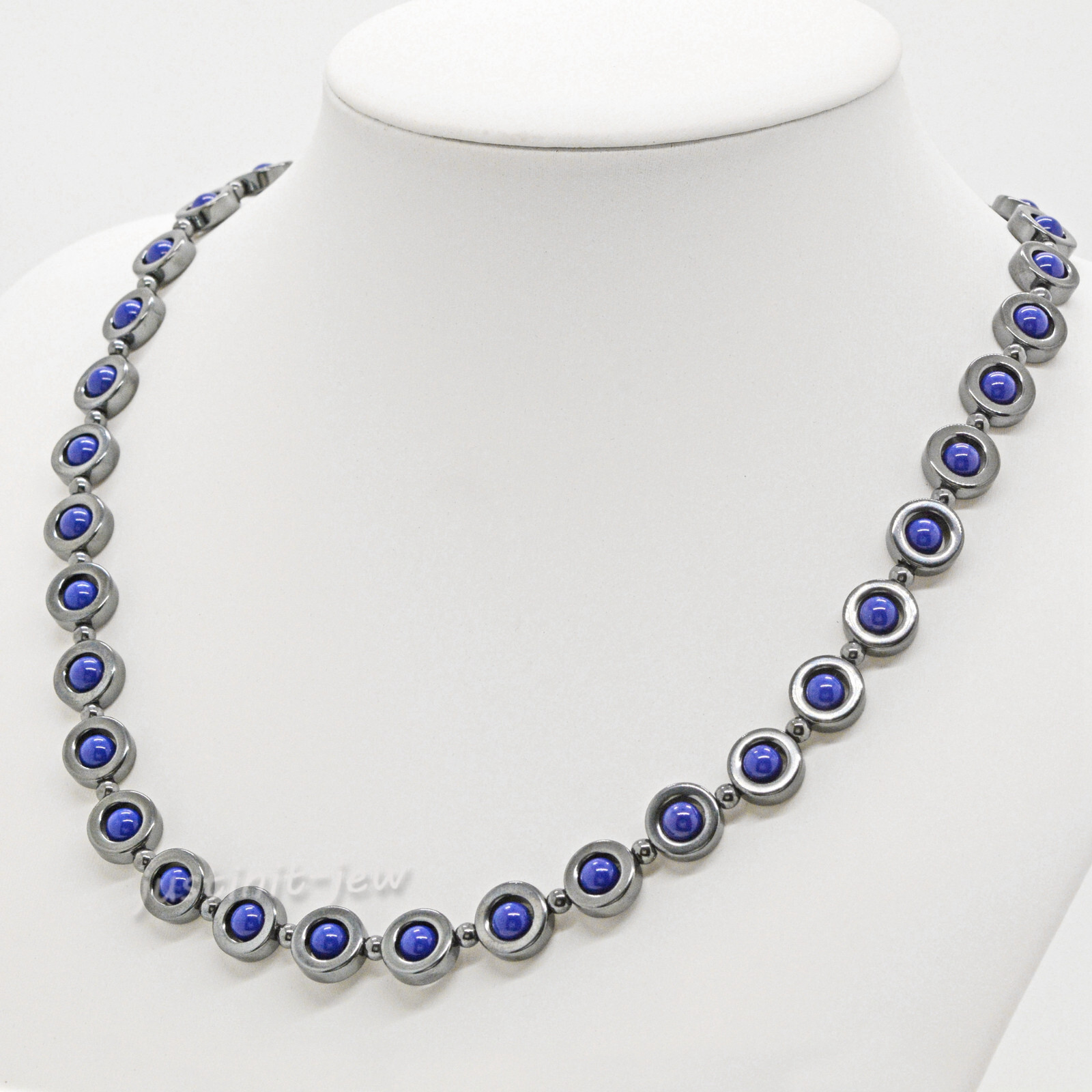 g2837.3 11x6mm Blue Porcelain hematite beads necklace 22”