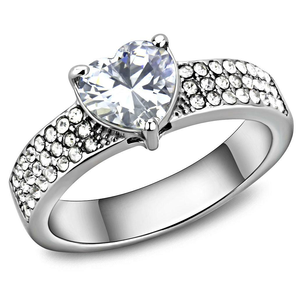 TK3505 – High polished (no plating) Stainless Steel Ring with AAA Grade CZ in