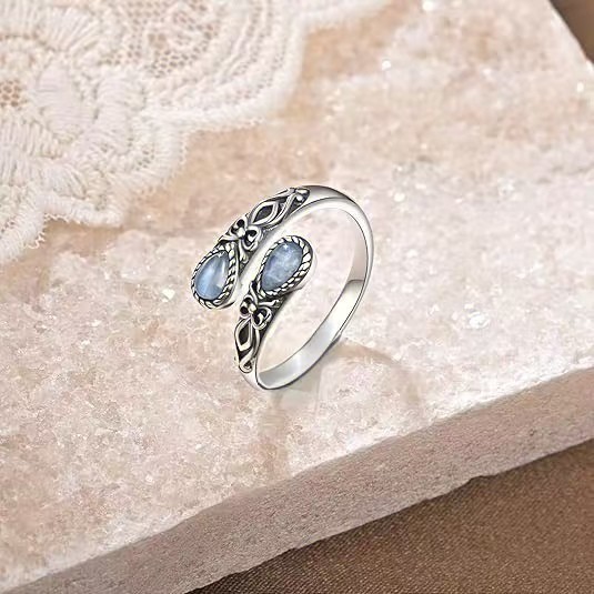 Moonstone Crystal Spoon Ring Adjustable Vintage US