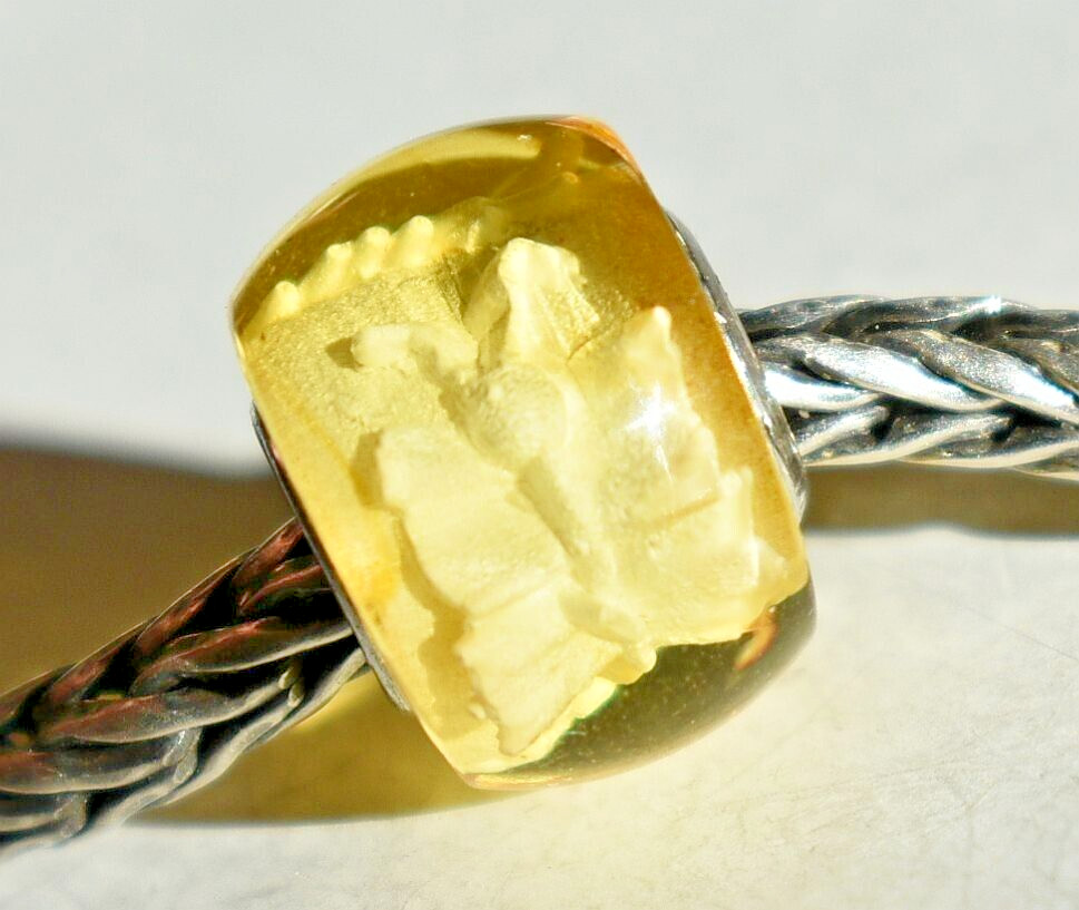 Natural Baltic Amber with Butterfly Carving – charm bead 12.7mm full silver core