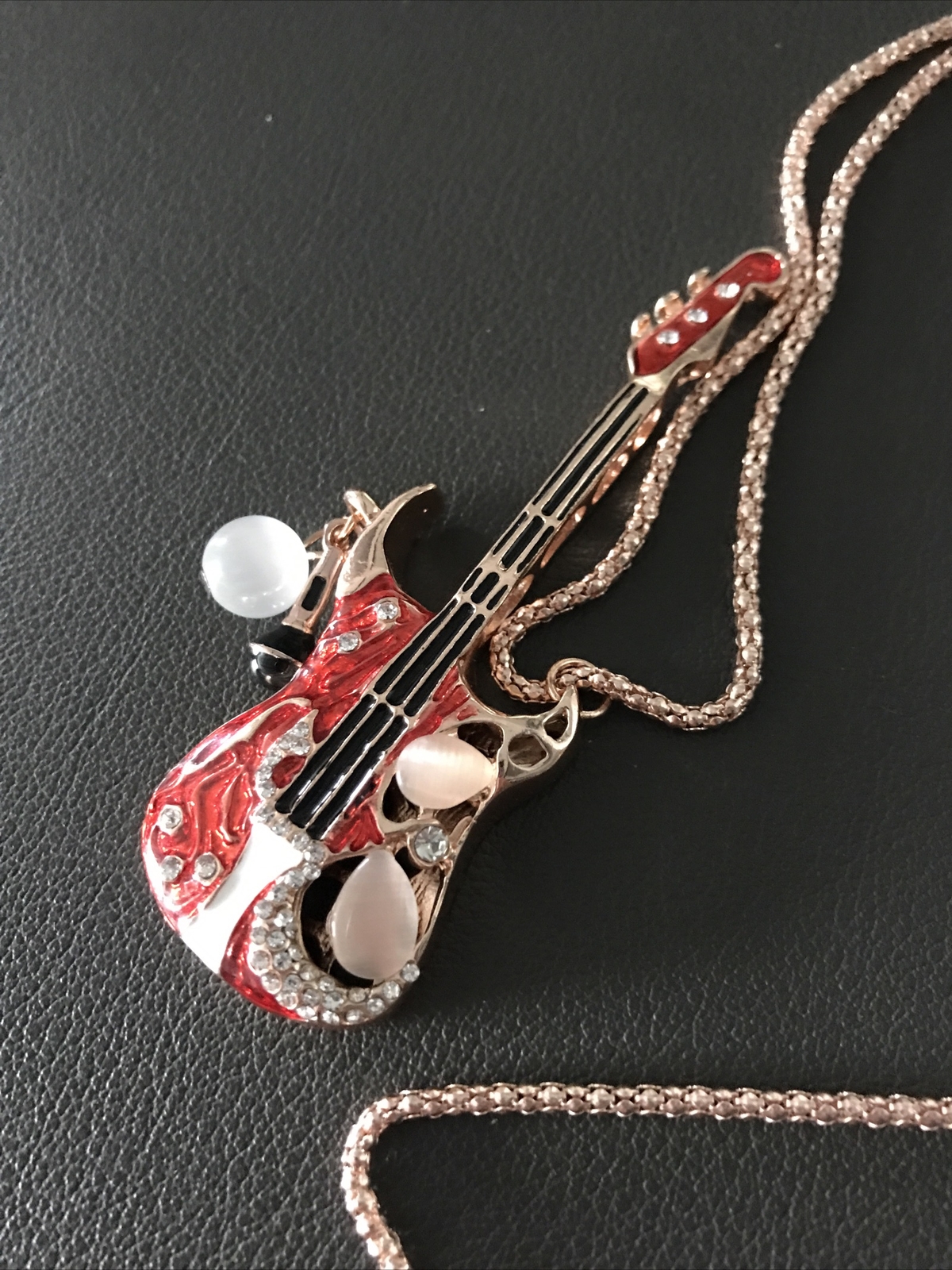 Handcrafted Guitar Charm (3.5 in / 9cm) w/adjustable Necklace (31 in / 80cm)