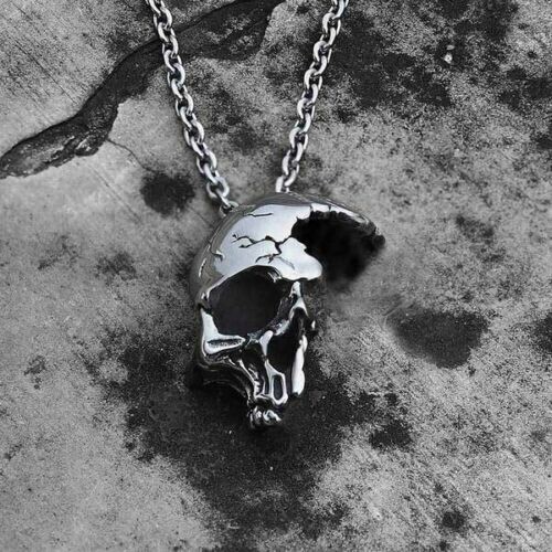 Retro Half Skull Gothic Punk Necklace Metal Skull Pendant Steampunk Jewelry