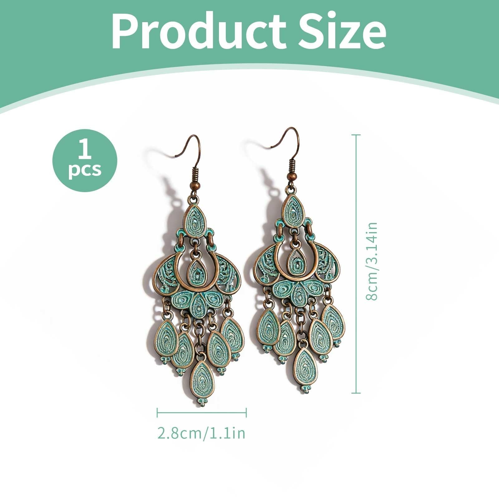 Bohemian Vintage Bronze Chandelier Teardrop Flower Geometry Dangle Drop Earri…