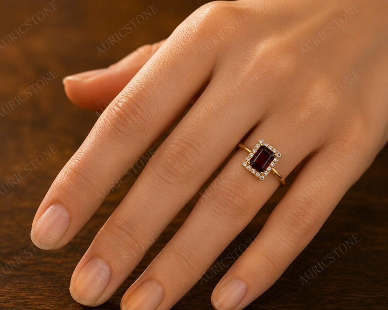 Lab Created Red Garnet Ring, Base Metal: Brass Finish: Gold Plated, Gift
