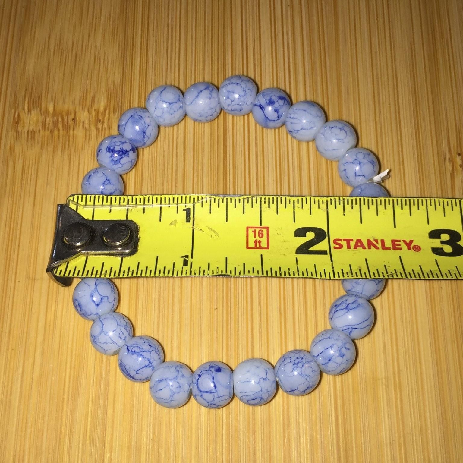 Beachy Blue Crackle Glass Beaded Stretch Bracelet Elastic Fashion Jewelry