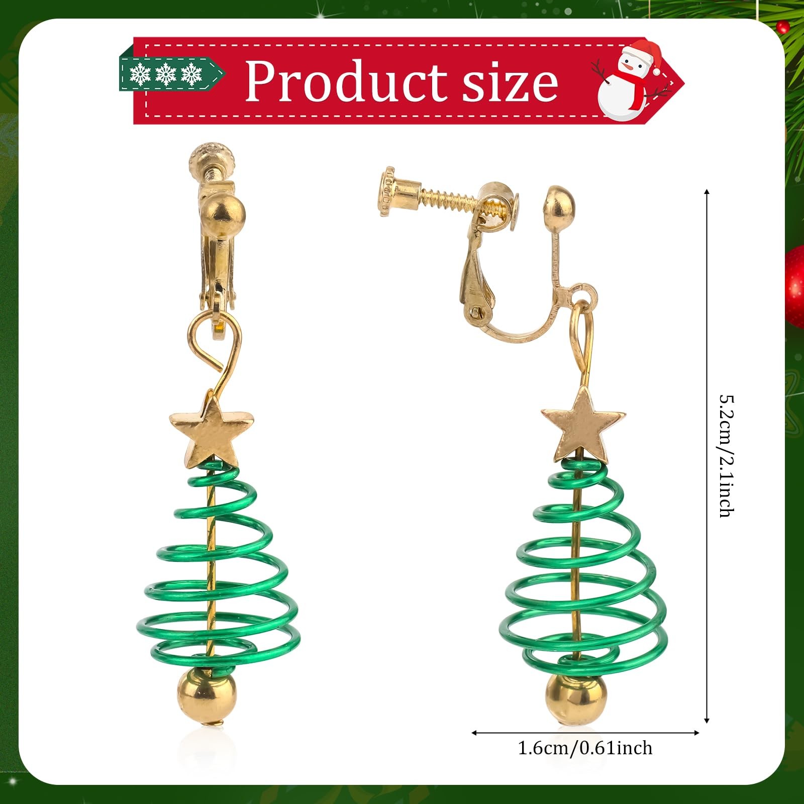 Mikovivi Christmas Tree Dangle Earrings, Green & Gold, 2.1×0.61 inch, Iron &