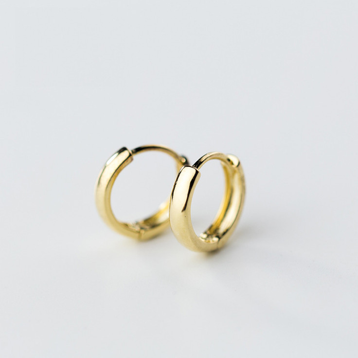 Girl Children 18K Gold Plain Huggie Hoop Earrings 925 Sterling Silver Set A33