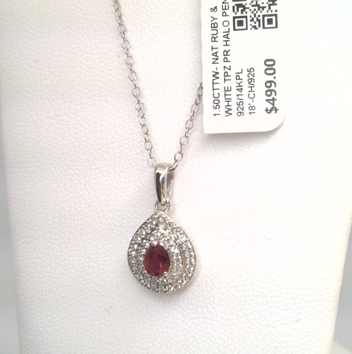 🔥$499-💥1.50CT Natural Ruby & White Topaz Halo Pendant Necklace🔥 SS/14K PL 925