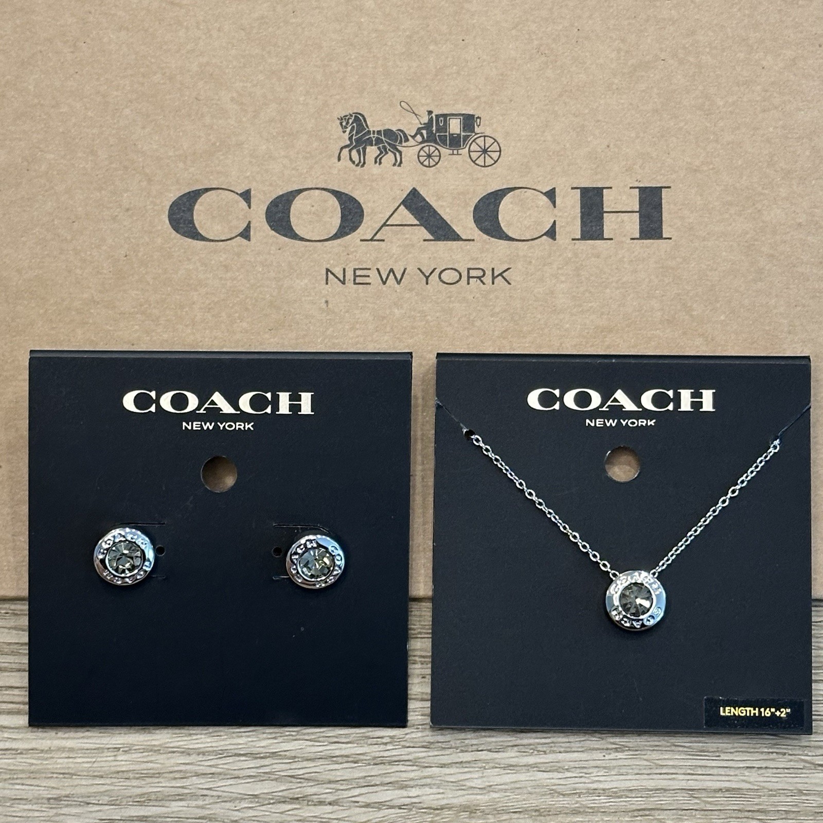 Coach Jewelry Earrings & Necklace Silver Open Circle Designer Set NEW