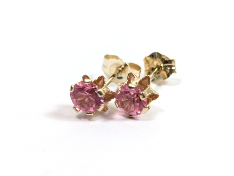 14k Pink Stud Earrings Yellow Gold Birthstone Pale Rose Blush Pink Color Stone