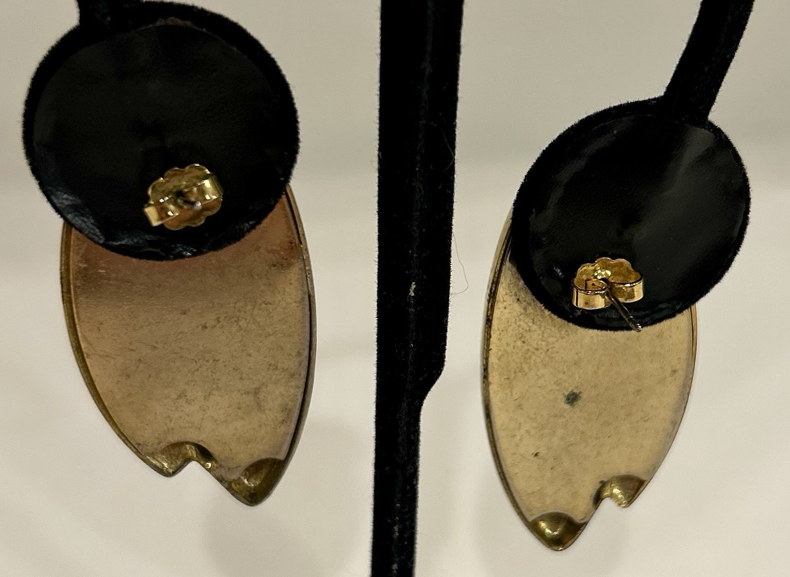 Chunky Gold Tone Post Back Earrings Featuring Drop Featuring Two Oblong Drops