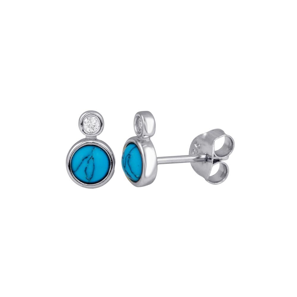 Turquoise & aaaa grade cubic zirconia stone stud earrings 925 sterling silver