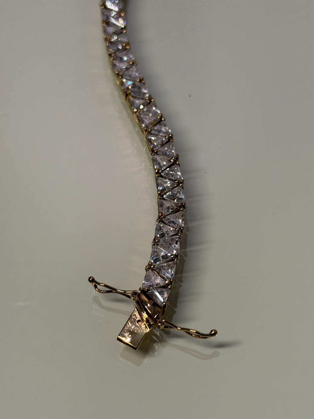 18k Gold Plate 925 Sterling Silver 30g Trillion Cut CZ Triangle TENNIS BRACELET
