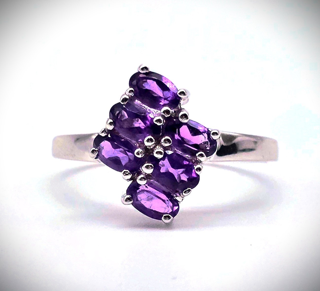 Women’s Amethyst 1.62 CTW Rhodium Over Sterling Silver Designer Ring Size 9