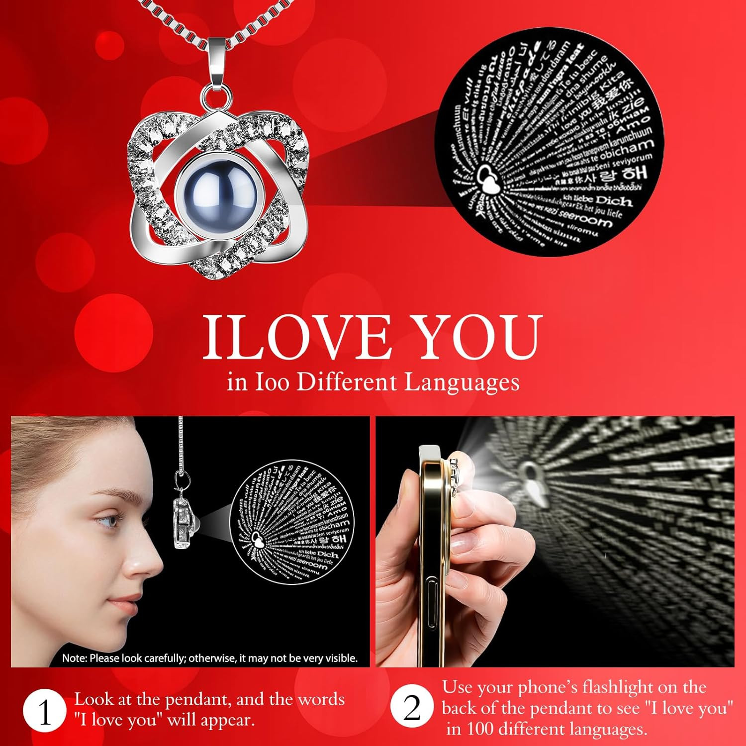 Preserved Red Rose Necklace with I Love You Heart – Forever Flowers Romantic Gif