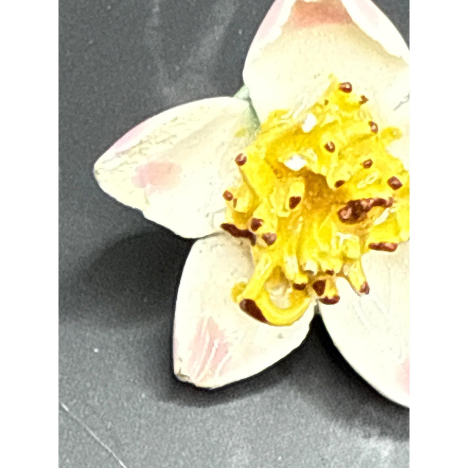 Vintage Ceramic German Enamel Flower Clip-On Earrings Yellow Center 1in