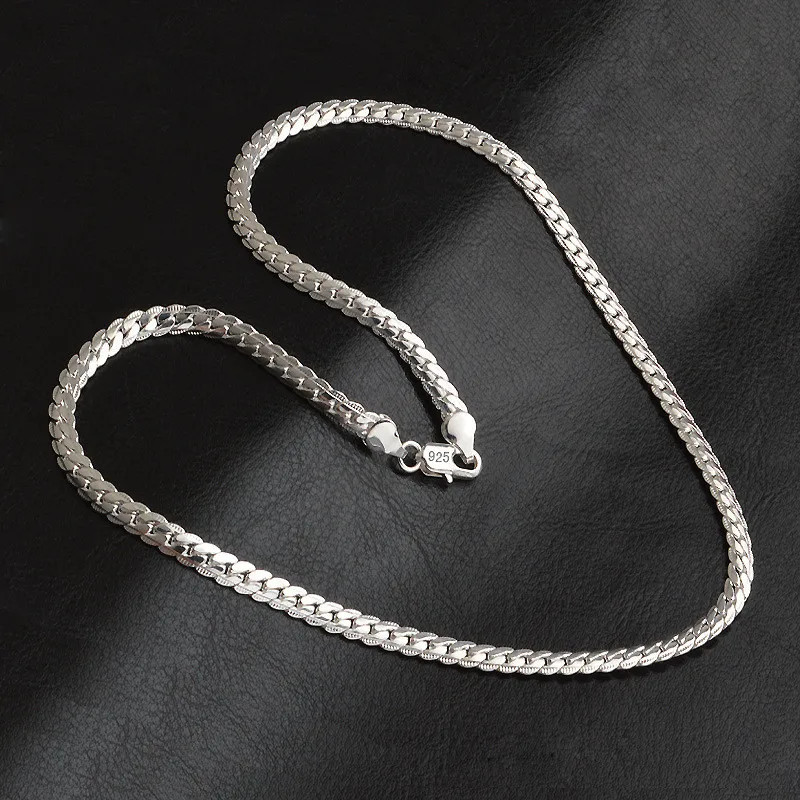 925 Sterling Silver 5mm Side Chain 16/18/20/22/24 Inch Necklace For Woman Men Fa