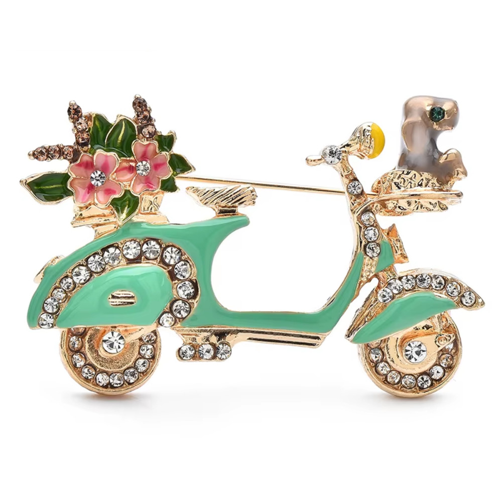 Crystal Rhinestone Flower Brooch Scooter Pin – Spring Summer Beach Ocean Jewelry