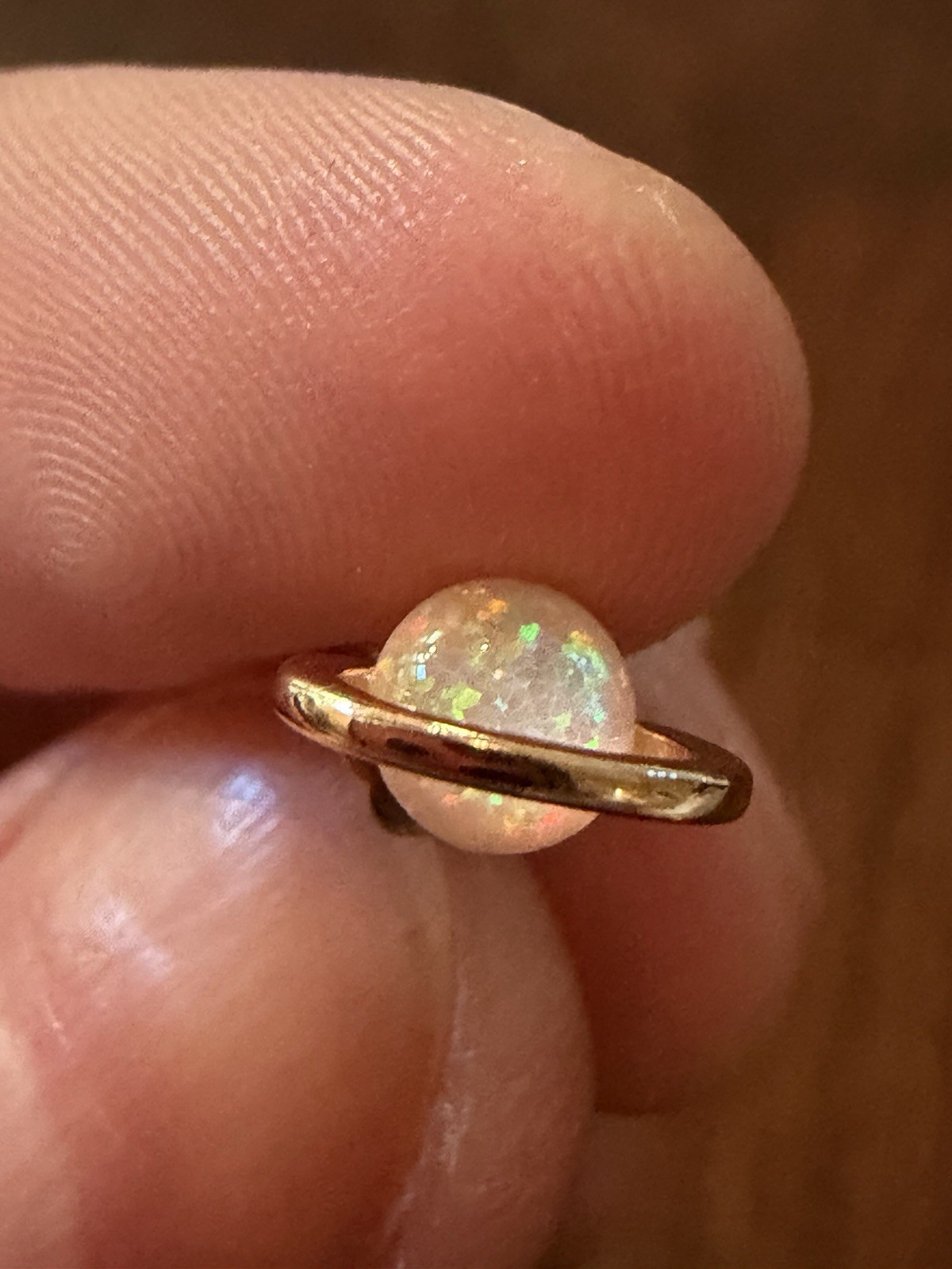 Opal Saturn Planet Stud Earrings Gold Tone Fire Opal Celestial Space