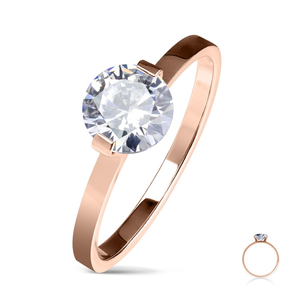 Rose Gold Plated Stainless Steel Solitaire 1.0 Carat CZ Engagement Ring