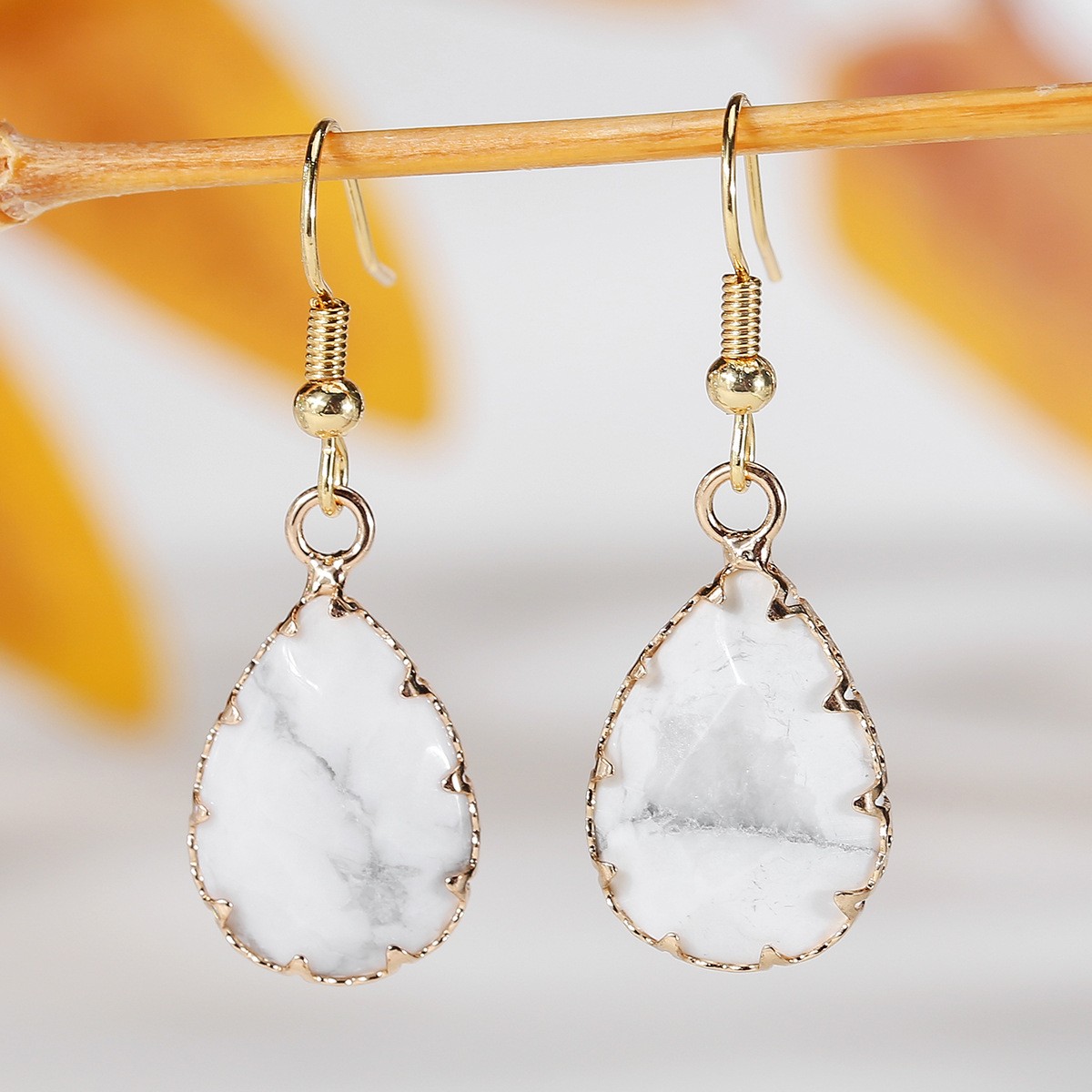 Pretty Multicolor Natural Stone Crystal Agate Water Droplet Gems Hook Earrings
