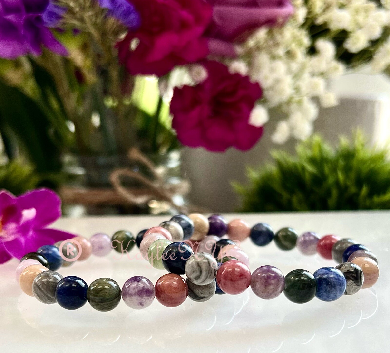 Wholesale 6 Pcs Natural 5 Mix Crystals 8mm 7.5” Stretch Bracelet