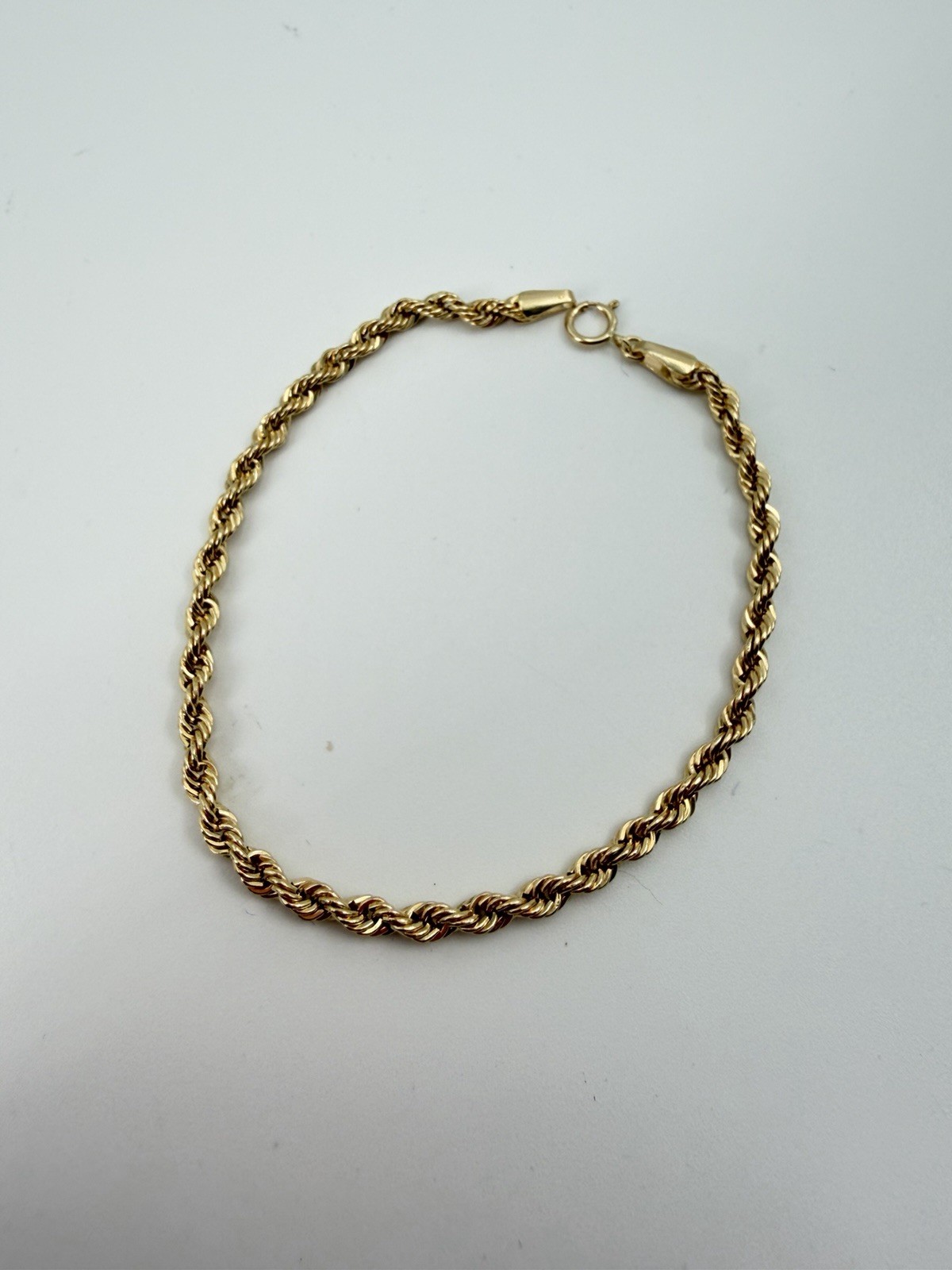 18k Solid Gold Rope Chain Bracelet 7.5 in Spring Ring Clasp 3.4mm