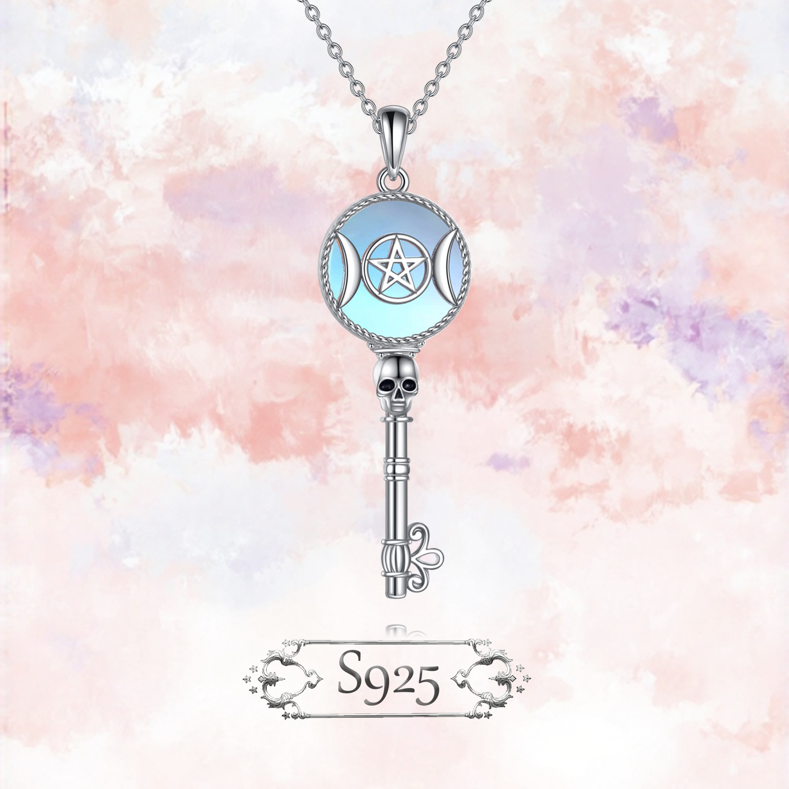 Hecate Necklace Moonstone Star of David Amulet Pendant Necklace Sterling Silver