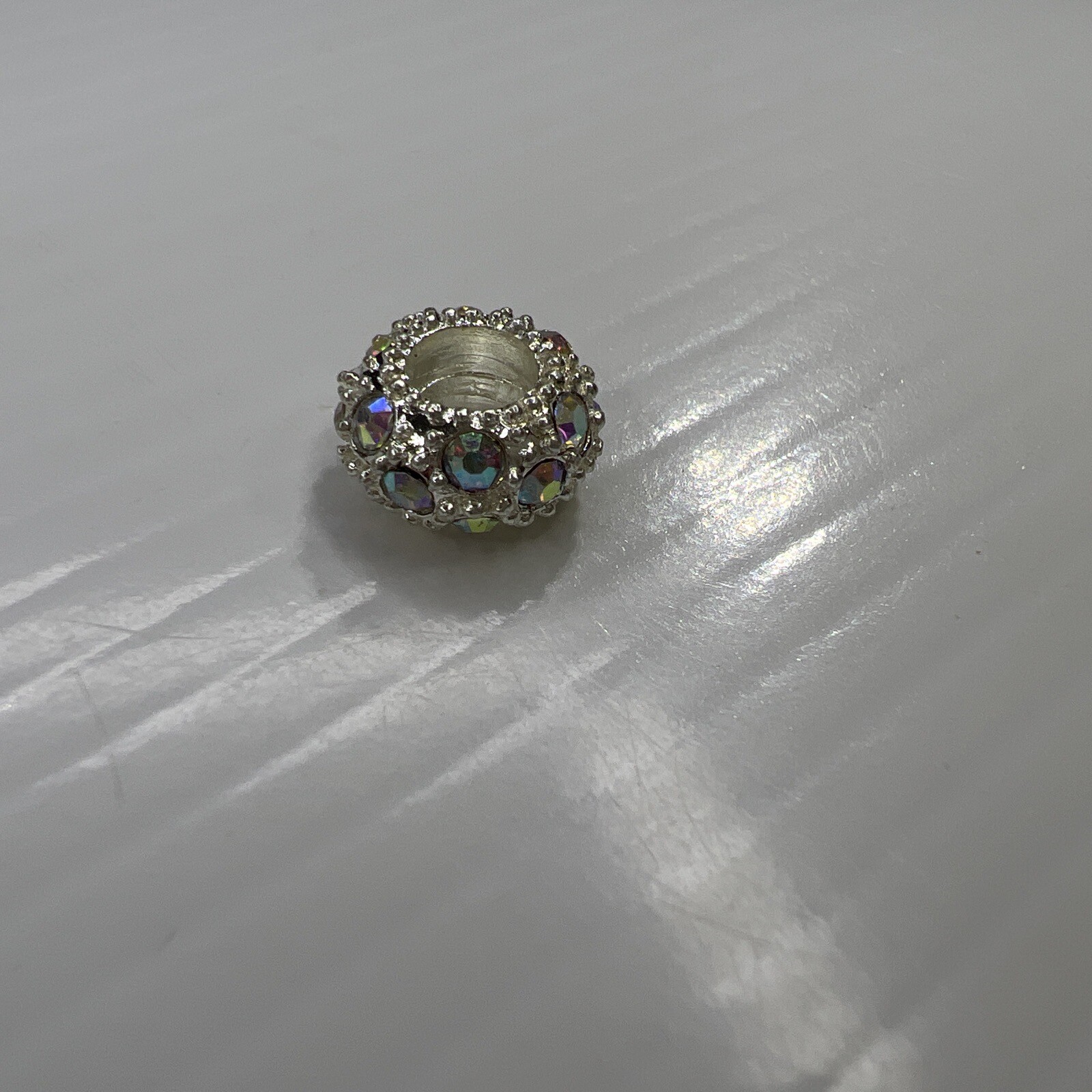 Silver Slider Charms Beads Iridescent Crystals Rhinestones Spacers Retro Glam