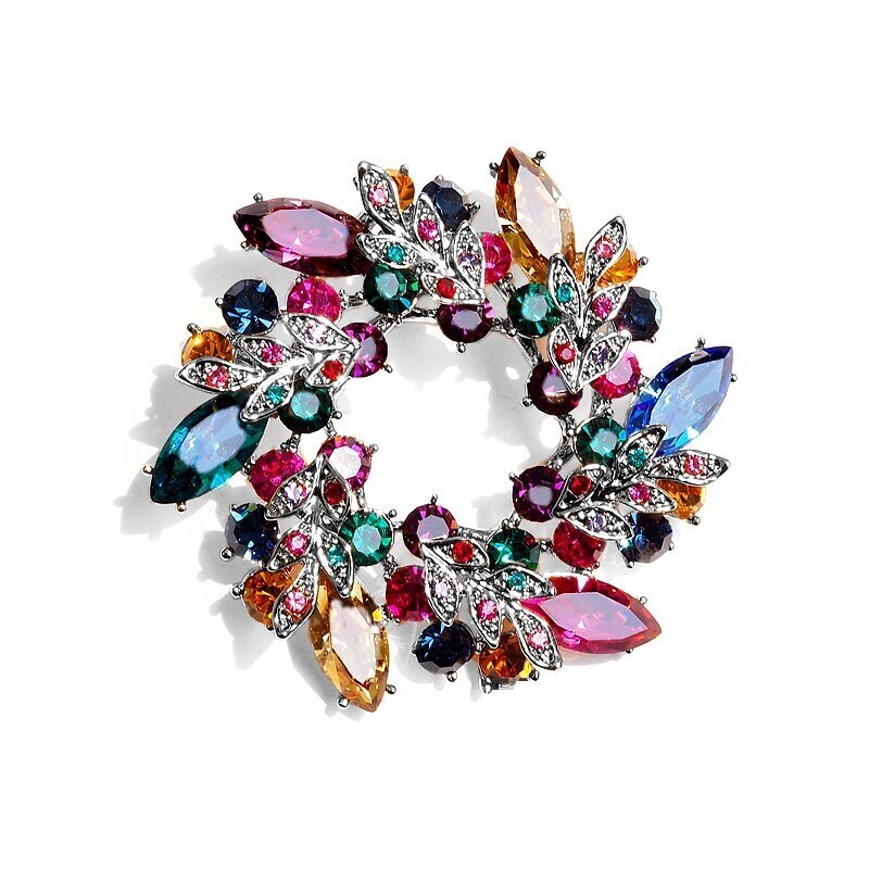 1PCS Flower Crystal Brooches For Women Rhinestone Fashion Elegant Brooch Pin