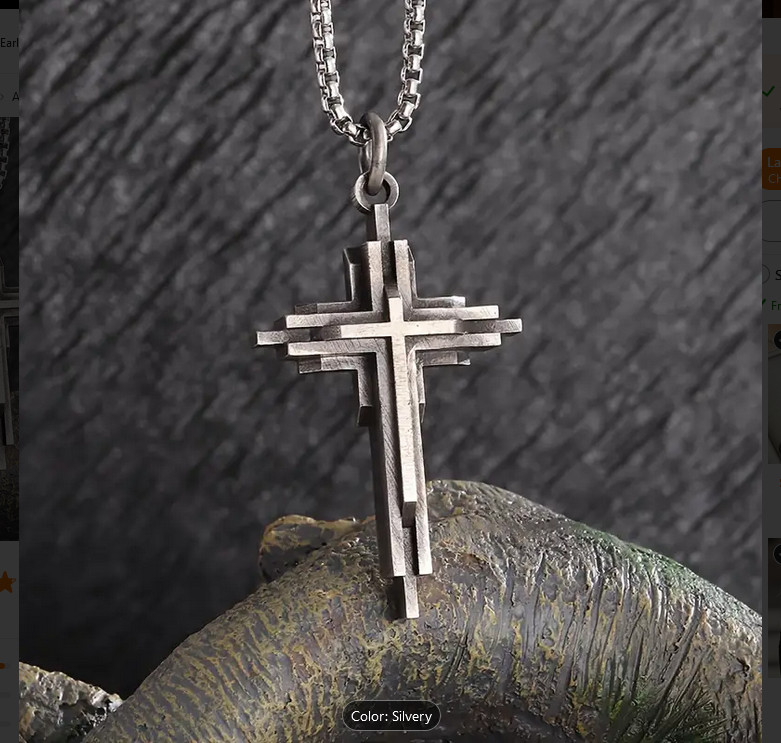 large RARE CROSS CHRISTIAN Pendant on 20″ 925 Plated Sterling Silver Chain Men