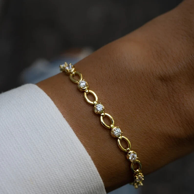 4 Ct Round Cut Simulated Diamond 14k Yellow Gold Plated Women’s Tennis Bracelet