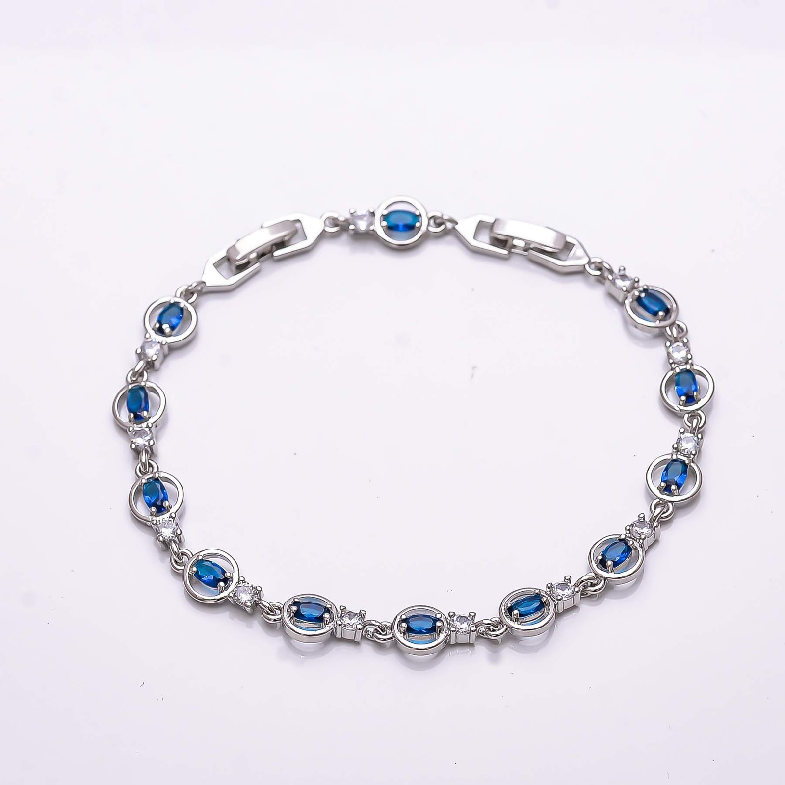 Blue Sapphire & CZ – Simulated 925 Sterling Silver Tennis Bracelet 8.99″ B069542