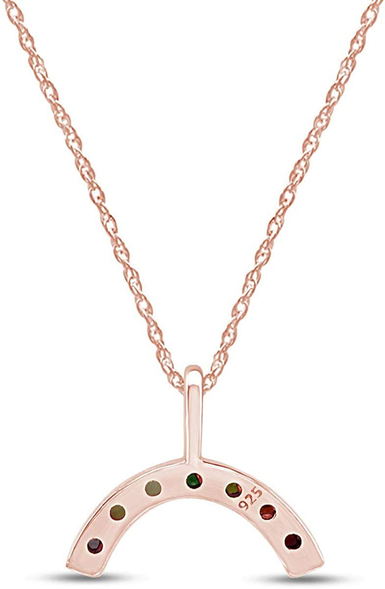 Rainbow Pendant Necklace 18″ Simulated Gemstone 14K Rose Gold Plated 925 Silver