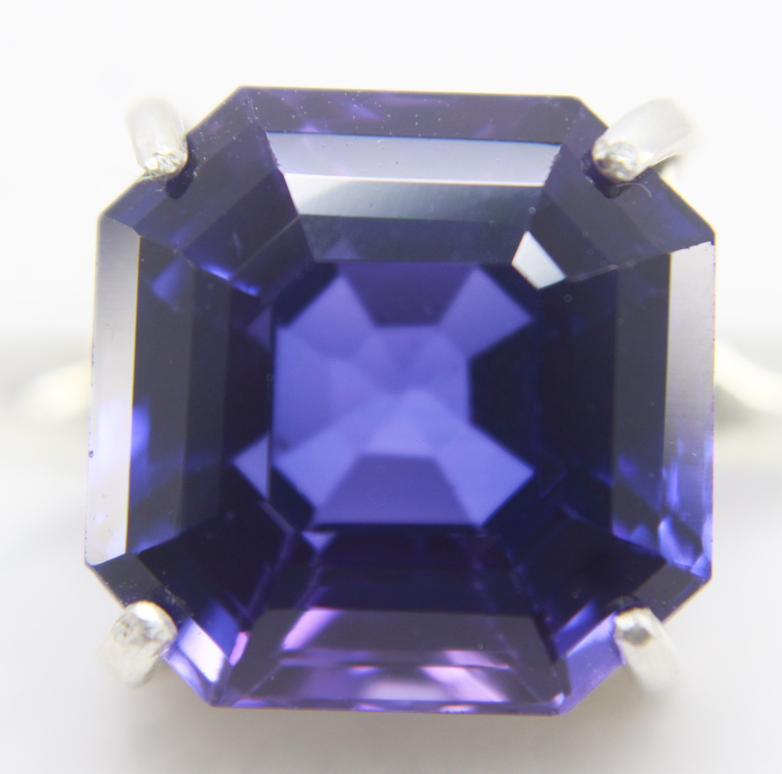 10+ Ct Natural Purple Blue Sapphire Asscher Cut Silver 925 Ring Gift For Her