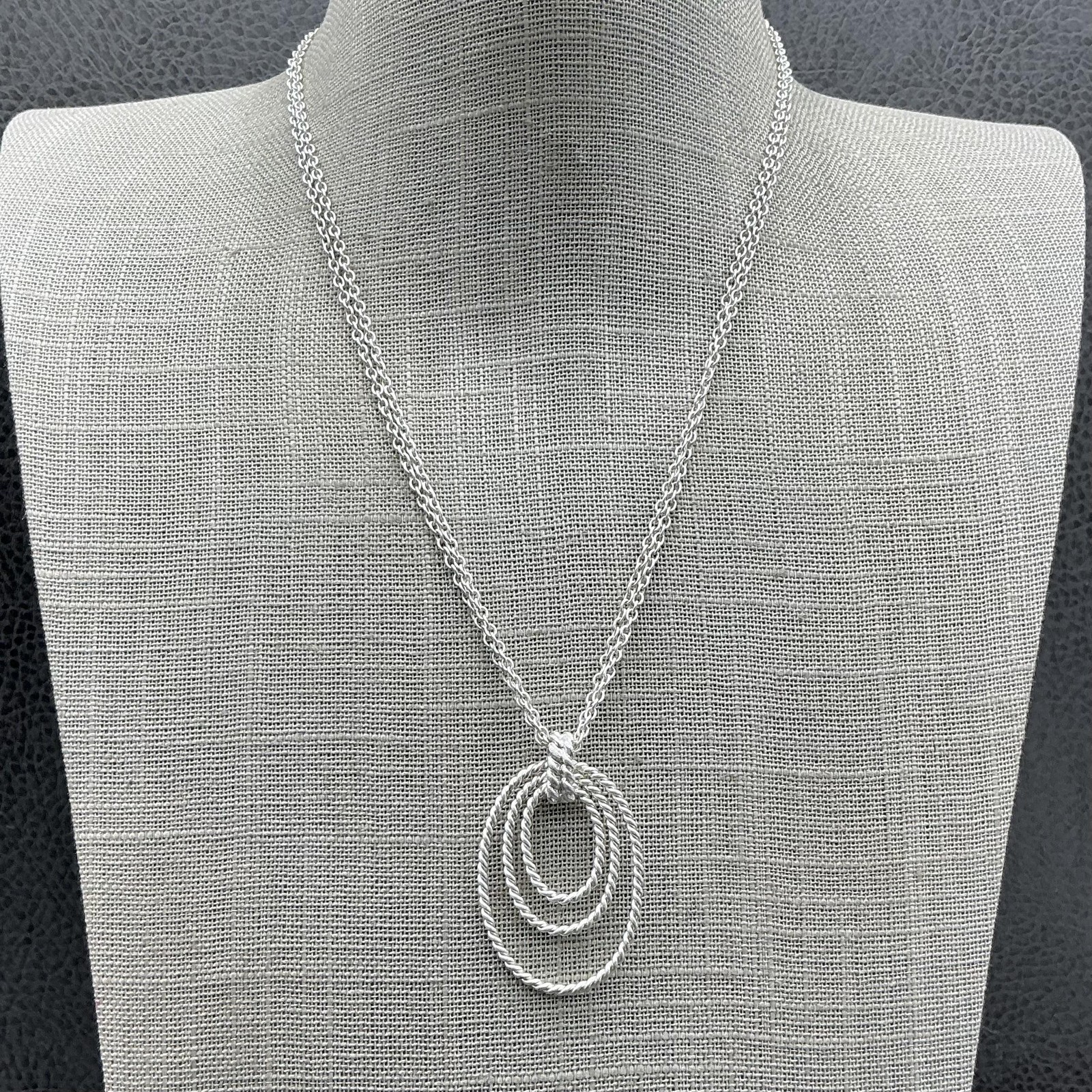 Dana Buchman Necklace Triple Oval Pendant Silver Tone Double Chain 18 Inch