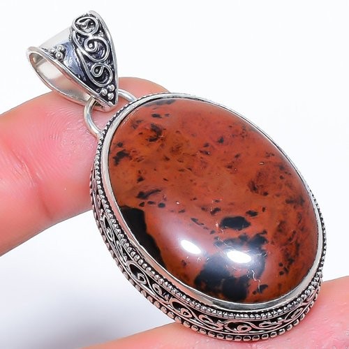 Natural Mahogany Obsidian Gemstone 925 Silver Plated Jewelry Pendant 2.0″ LP8