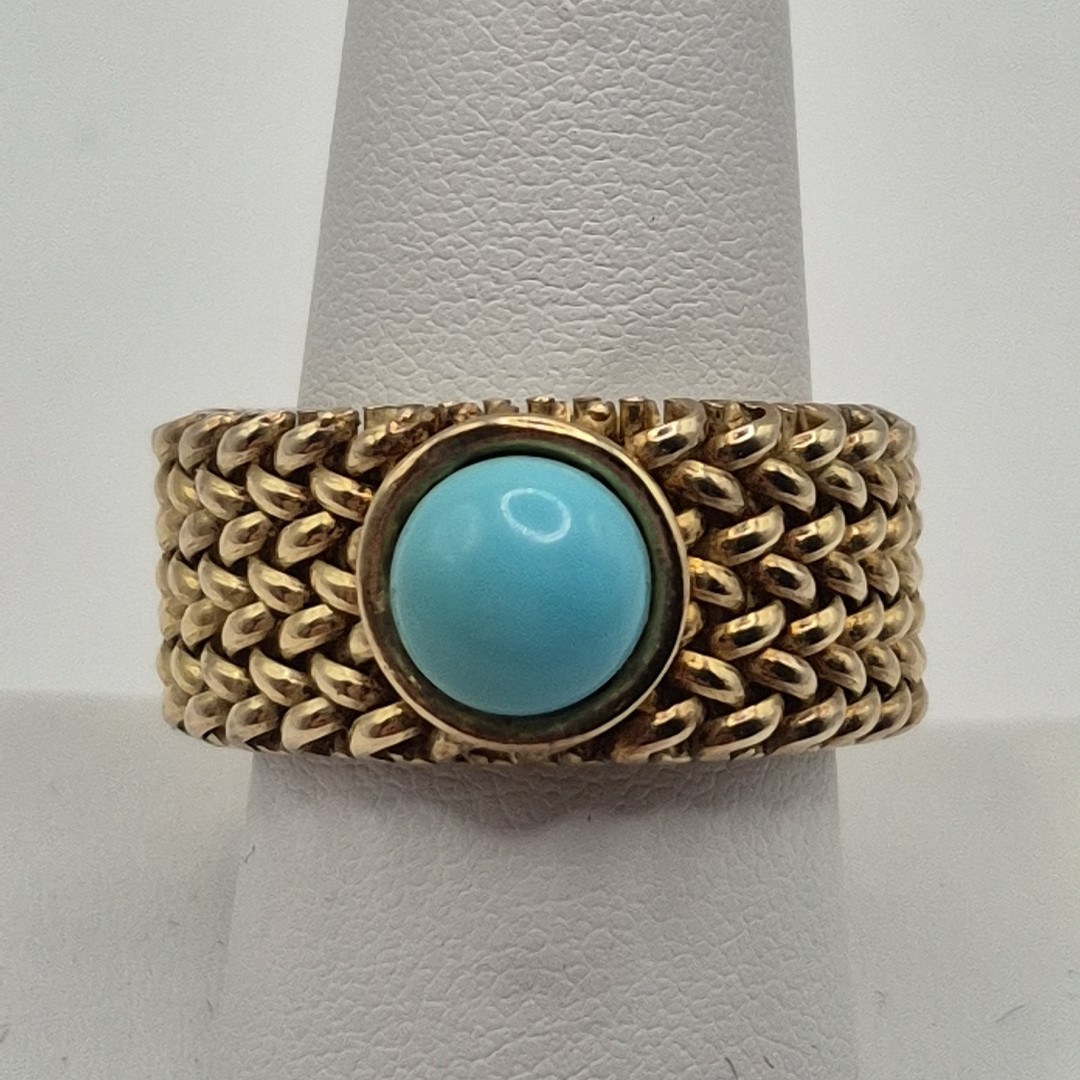 Modern Itaor Italy Sterling Silver 925 W/ Gold Overlay Turquoise? Woven Ring 10