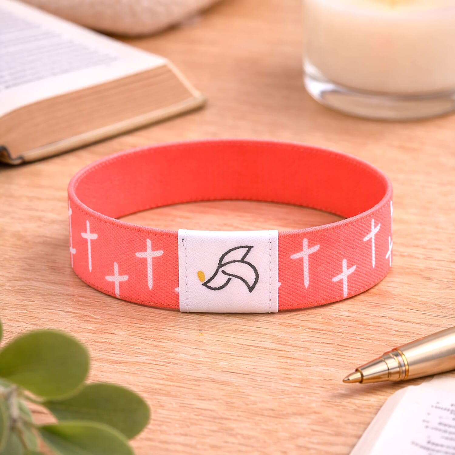 NFC Scan Daily Bible Verse Polyester Stretch Bracelet – Pink 7-8In