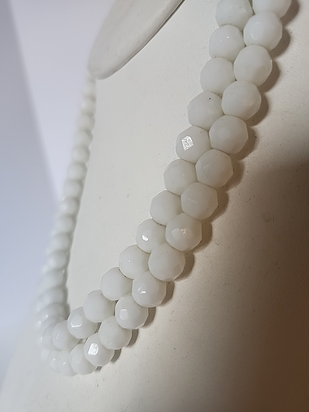 White Faceted Bead Necklace Choker 14 in Small