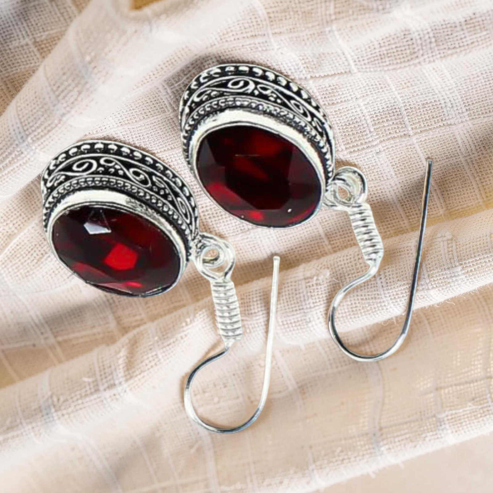 Mozambique Garnet Gemstone 925 Sterling Silver Handmade Jewelry Earrings 1.60″