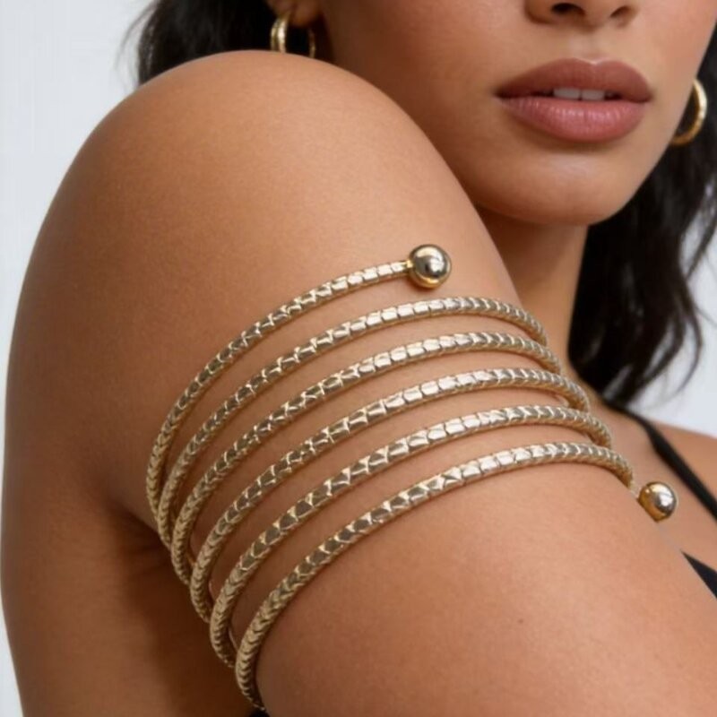 Gold Tone Multi-layer Arm Cuff Statement Bracelet Trendy Jewelry