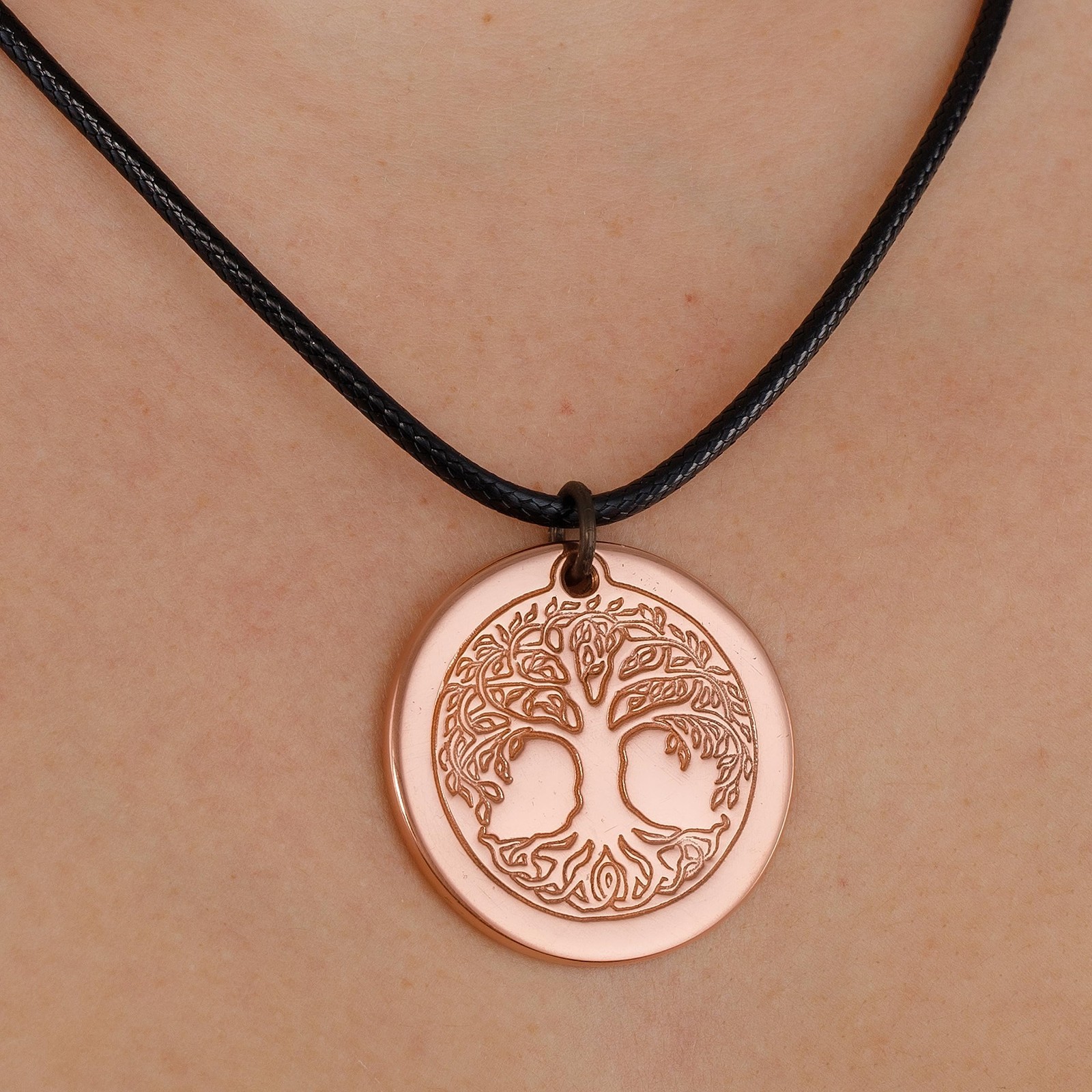 Solid Copper Tree of Life Pendant Necklace, Uncoated 2.5mm Thick, 20-Inch Cord,