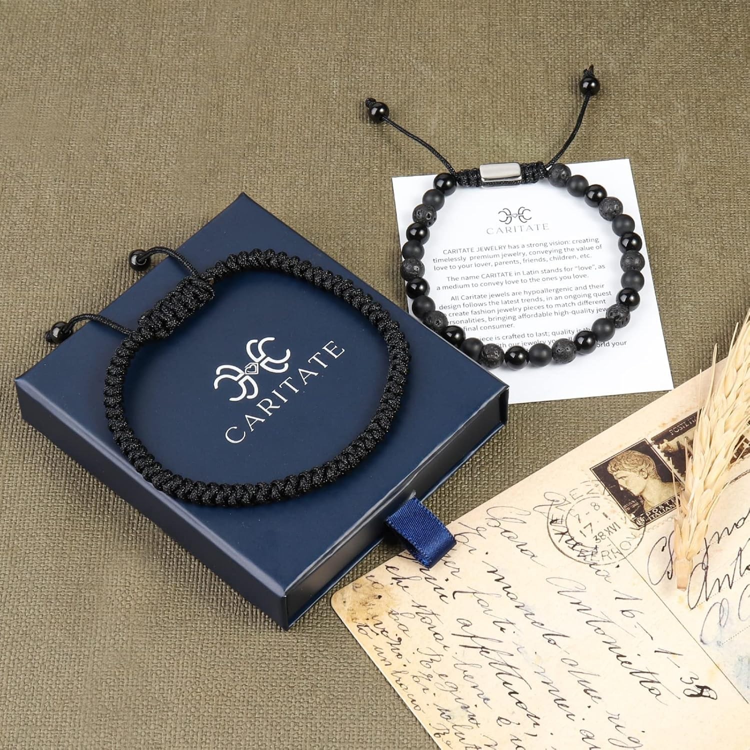 Versatile Black Lava Rock Bracelet – Adjustable Size & ‘To My Son’ Message Card